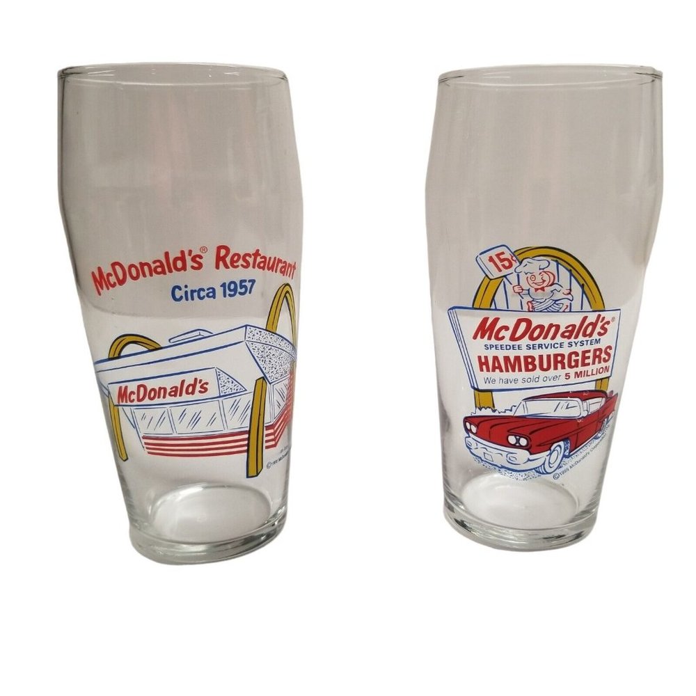 McDonald's Drinking Glasses Set Classic Retro 50's 1995 Clear Restaurant Decor